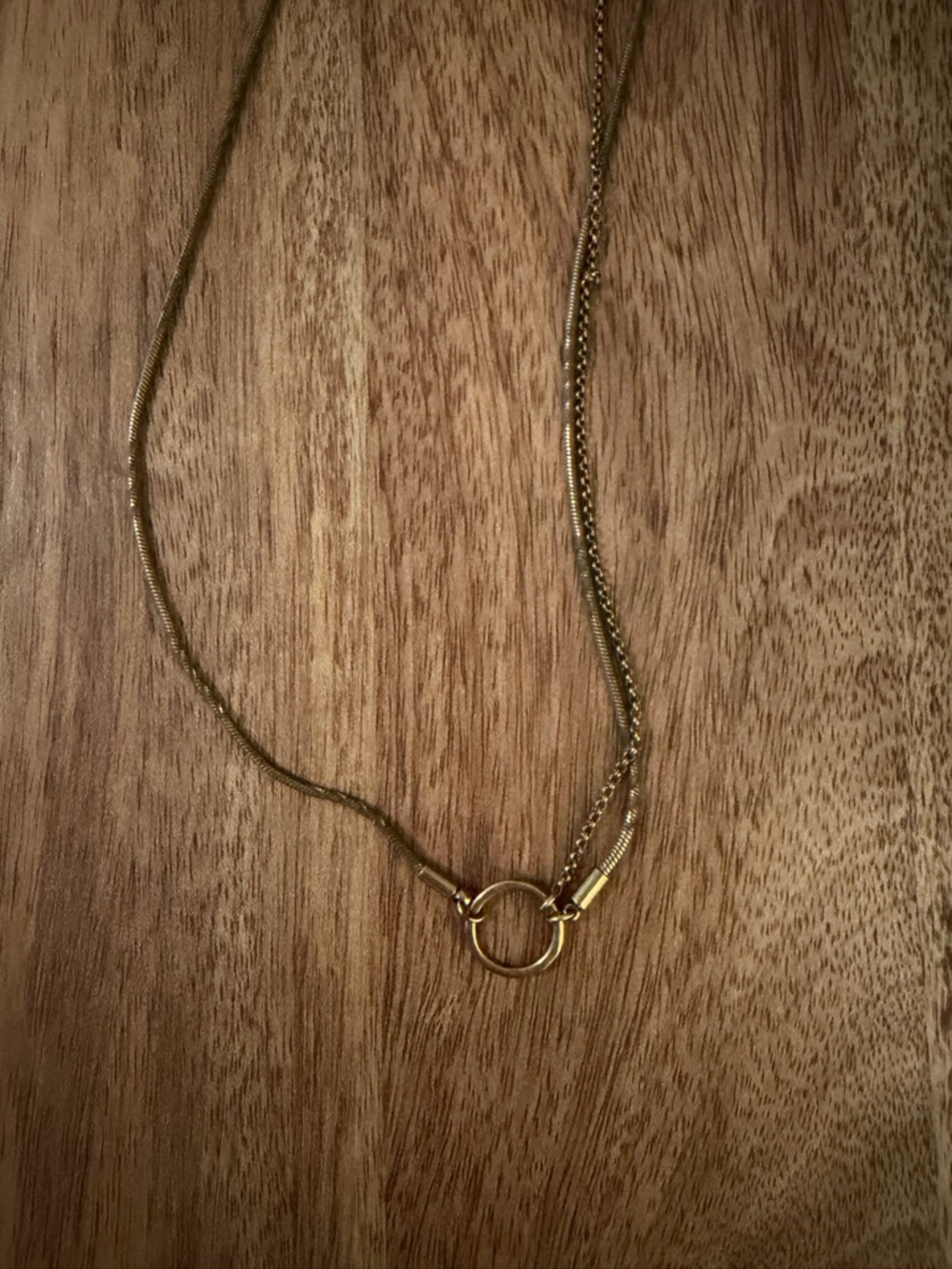 Gold-Tone Women’s Layered Chain Necklace with Circle Accent